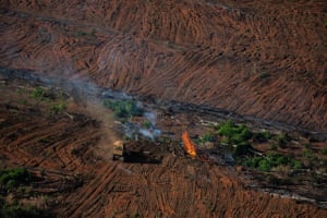 بقايا الغابات تحترق في جوارا ، ماتو غروسو. يتم في الغالب تسليم منطقة إزالة الغابات إلى تربية الماشية أو الزراعة.