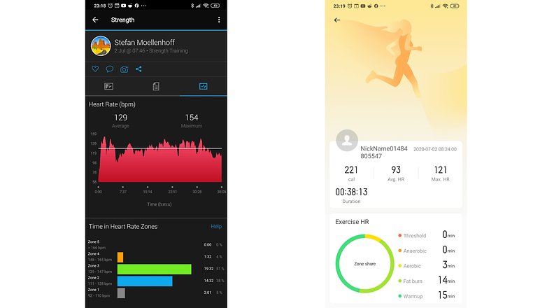 تدريب AndroidPIT HR Garmin Venu vs Realme Band