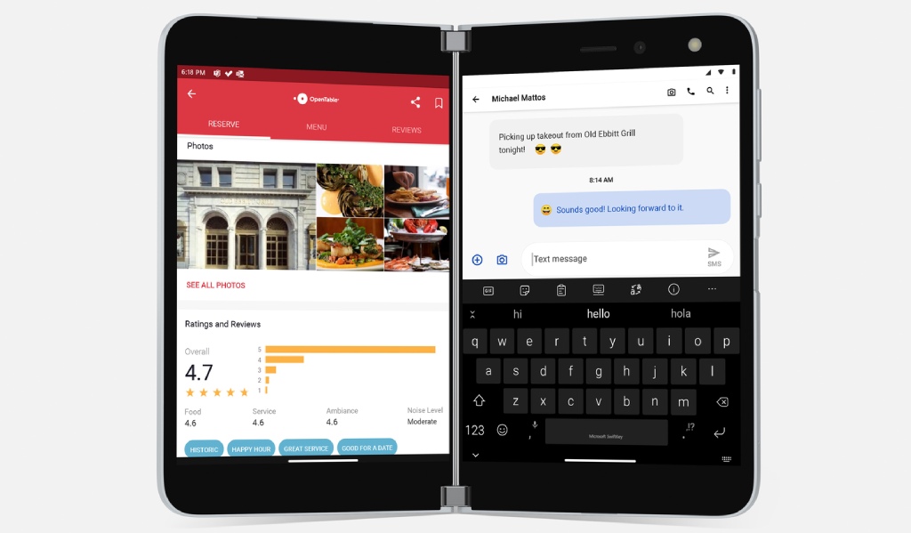 Microsoft Surface Duo OpenTable and Google Messages 1