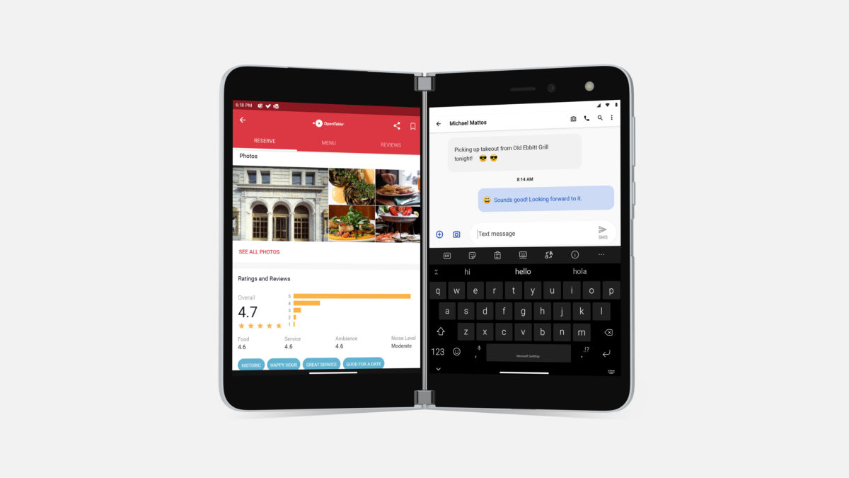 Microsoft Surface Duo OpenTable ورسائل Google