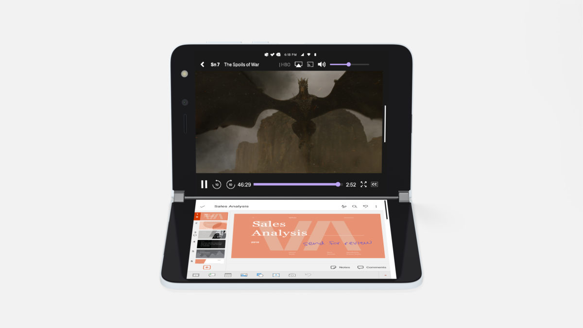 Microsoft Surface Duo يشاهد HBO plus powerpoint