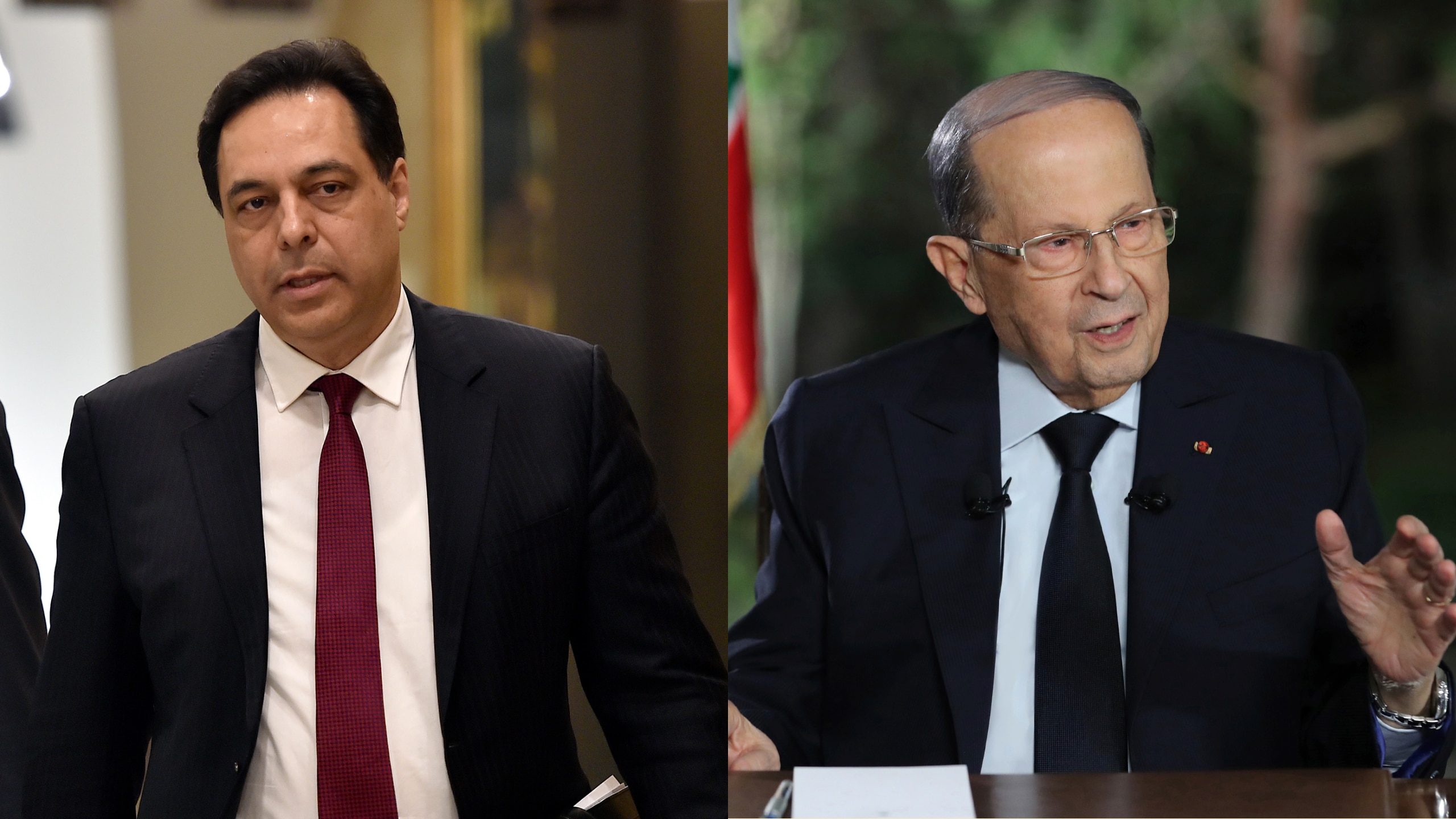 رئيس الوزراء اللبناني الأسبق حسان دياب والرئيس ميشال عون.