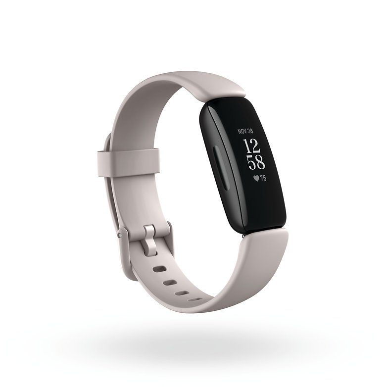 Fitbit Inspire 2 Render 3QTR Core Lunar White Black على مدار الساعة الظل الافتراضي