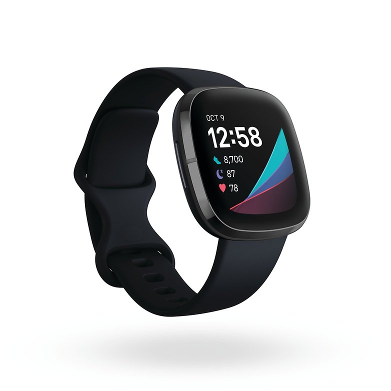 Fitbit Sense Render 3QTR Core Carbon Graphite Clock الظل الافتراضي