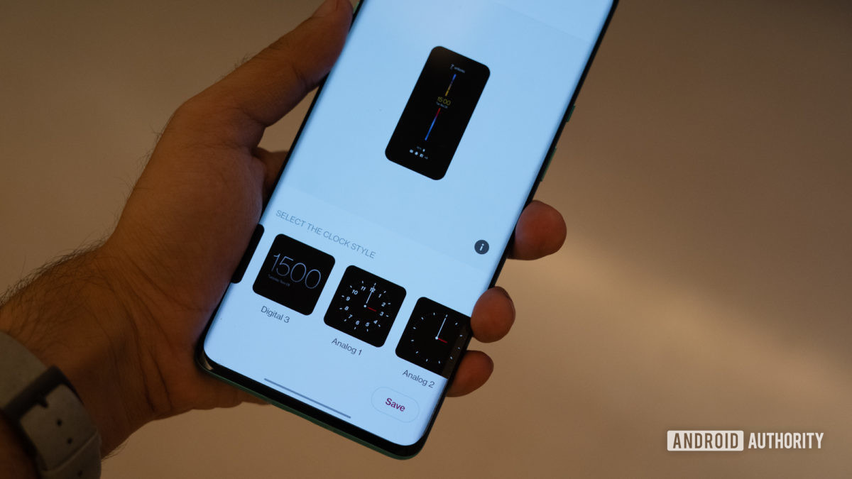 OnePlus 8 Pro Android 11 dev معاينة أنماط الساعة