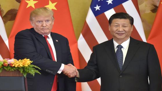 U.S. President Donald Trump (L) and Chinese President Xi Jinping shake hands at a joint news conference held after their meeting in Beijing on Nov. 9, 2017. The two leaders agreed to keep enforcing U.N. sanctions on North Korea until it rids itself of nuclear weapons while pledging to address the billowing U.S. trade deficit with China. (Kyodo)
==Kyodo
(Photo by Kyodo News via Getty Images)