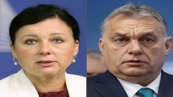 (COMBO) This combination of pictures created on September 29, 2020 shows the European Commission's vice-president Vera Jourova (L, on September 20, 2018 in Brussels, then EU Commissioner in charge of Justice, Consumers and Gender Equality), and Hungary's Prime Minister Viktor Orban (on February 21, 2020 in Brussels). - Hungarian Prime Minister Viktor Orban on Tuesday, September 29, 2020 called for the resignation of the European Commission's vice-president in charge for Values and Transparency Vera Jourova over her criticism of Hungary and said his government would be suspending political contacts with her. (Photos by JOHN THYS and Ludovic Marin / various sources / AFP) (Photo by JOHN THYS,LUDOVIC MARIN/POOL/AFP via Getty Images)